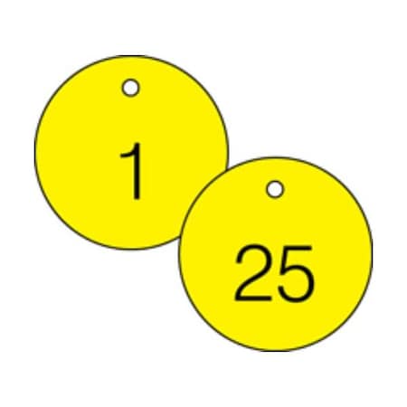 Accuform Engraved Numbered Tags, HS-Laminate, 3 in W, 25 PK TDG361YL